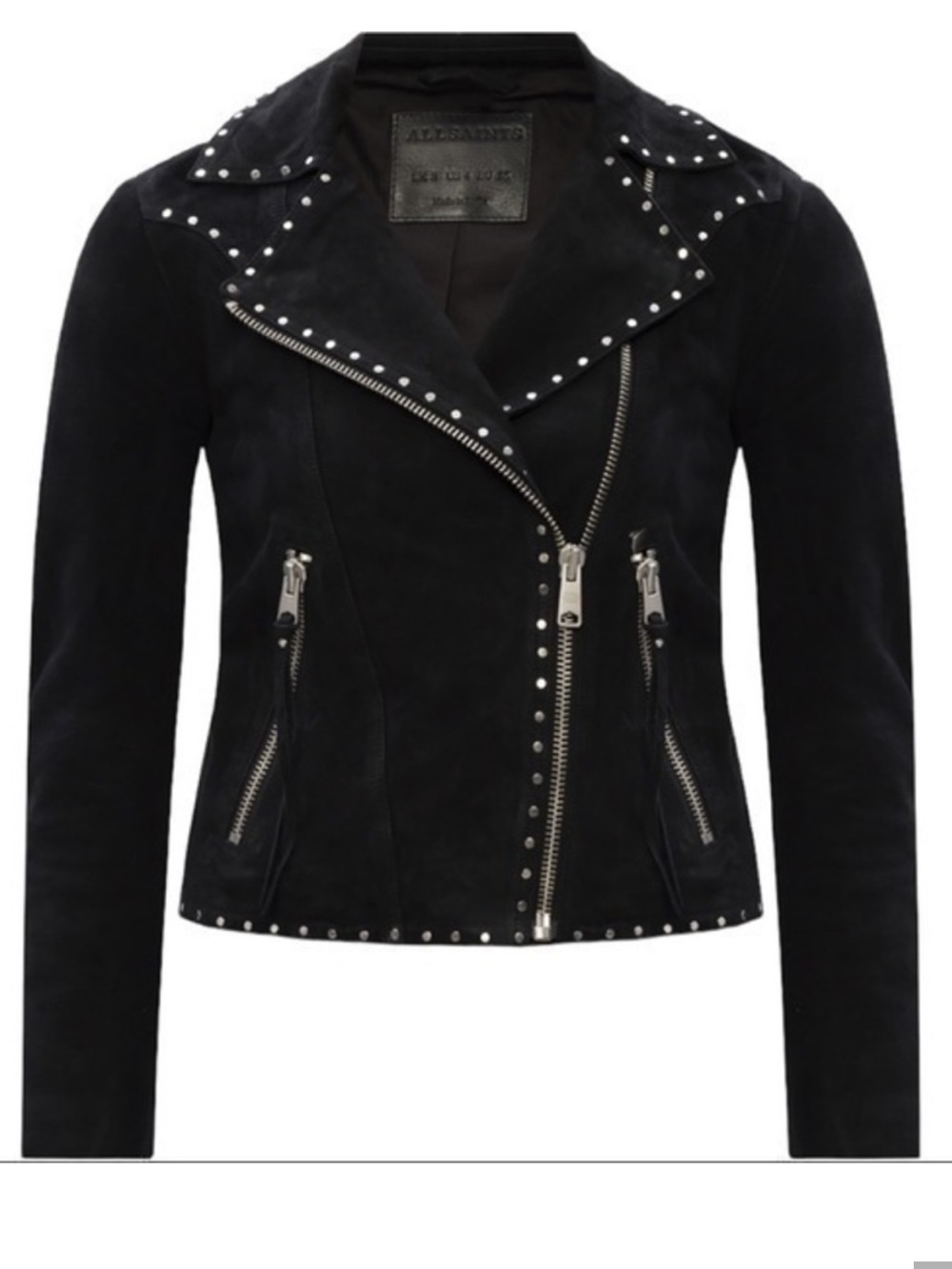 AllSaints Darby Black Suede Studded Moto Jacket